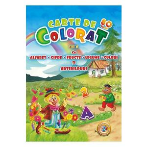 Carte de colorat Jumbo cu alfabet, cifre, fructe, legume, culori si abtibilduri imagine