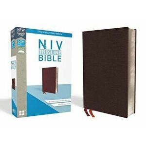 NIV, Thinline Bible, Bonded Leather, Burgundy, Indexed, Red Letter Edition, Hardcover - Zondervan imagine