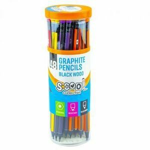 Creion grafit HB, cu radiera, hexagonal/lemn negru, 48 buc/cutie - S-COOL imagine