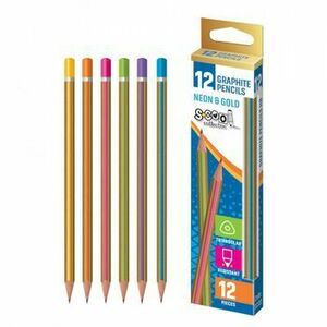 Creion grafit HB, neon/gold, 12 buc/cutie - S-COOL imagine