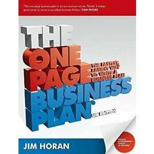 The One Page Business Plan: The Fastest, Easiest Way to Write a Business Plan, Paperback - Jane Horan imagine