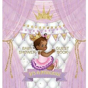It's a Princess! Baby Shower Guest Book: Cute little african american princess royal black girl gold crown ribbon with letters white purple pillow the imagine