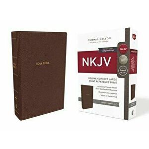 NKJV, Deluxe Reference Bible, Compact Large Print, Imitation Leather, Brown, Red Letter Edition, Comfort Print, Leather - *** imagine