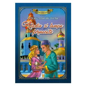 Aladin si lampa fermecata. Carte de colorat cu povesti scrisa cu litere mari de tipar imagine