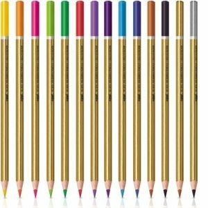 Creioane colorate 12 culori intense + auriu si argintiu, S-Cool imagine