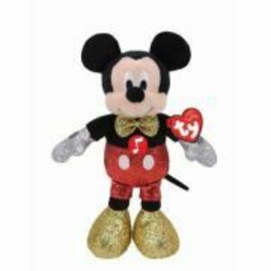 Jucarie plus Beanie Babies Disney Mickey cu sclipici si sunete, Ty, 20 cm imagine