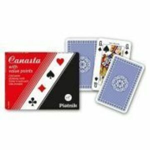 Set 2 pachete carti de joc Canasta, cu value points, in cutie rosie imagine