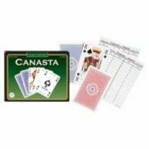 Set 2 pachete carti de joc Canasta, cu value points, in cutie verde imagine