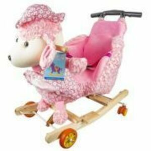 Balansoar pentru bebelusi, Catel, lemn + plus, roz, cu rotile imagine