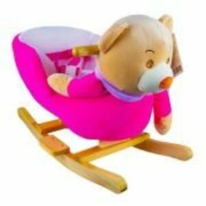 Balansoar pentru bebelusi, Ursulet, lemn + plus, roz, 60x34x45 cm imagine