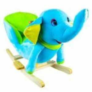 Elefant Balansoar pentru bebelusi, lemn + plus, albastru, 60x34x45 cm imagine
