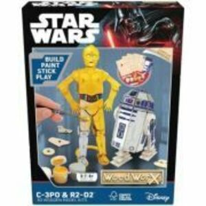 Macheta de asamblat, Star Wars, C-3PO & R2D2, cu 110+ piese din lemn + vopsea, pensula si adeziv inclus imagine