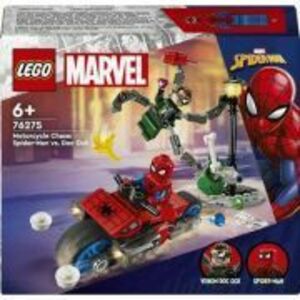 LEGO Marvel Super Heroes. Urmarire pe motocicleta Omul Paianjen vs Doc Ock 76275, 77 piese imagine