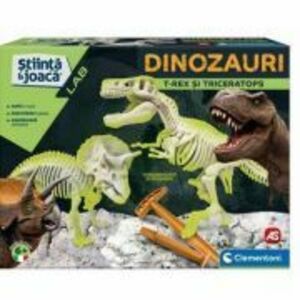 Set de joaca Descopera Dinozaurii T-Rex & Triceraptor, Fluorescent, Clementoni imagine