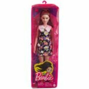Papusa Barbie Fashionista satena cu rochie cu imprimeu floral imagine