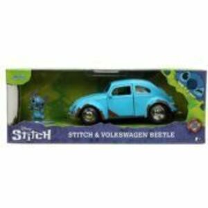 Set masinuta metalica Volkswagen bettle, scara 1: 32 si figurina metalica stitch, jada imagine