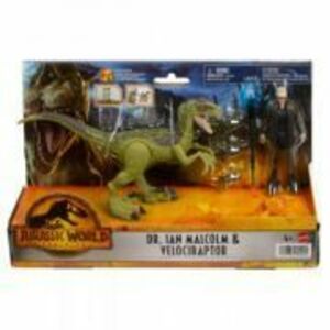 Set 2 figurine Dr. Ian Malcolm si velociraptor, Jurassic World Dominion imagine