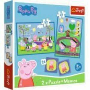 Puzzle 2-in-1 Memo Peppa Pig Momentele fericite, Trefl imagine