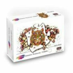 Puzzle din lemn multicolorat, Tigru, 138 piese imagine