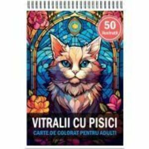 Carte de colorat, 50 de ilustratii, Vitralii cu Pisici imagine