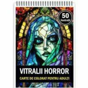 Carte de colorat pentru adulti, 50 de ilustratii, Vitralii Horror imagine