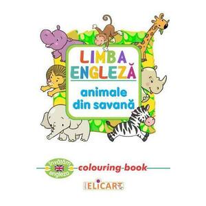 Limba engleză. Animale din savană. Colouring book imagine