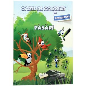 Carte de colorat cu abtibilduri - Pasari | imagine