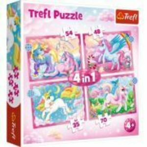 Puzzle 4 in 1 Unicorni si magie, 35/48/54/70 piese imagine