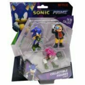 Set 3 figurine, 6cm, Sonic Prime, Sonic, Dr. Dont, Amy imagine