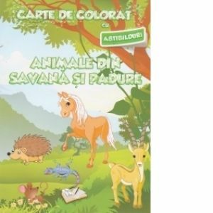 Carte de colorat cu abțibilduri - Animale din savană și din pădure imagine