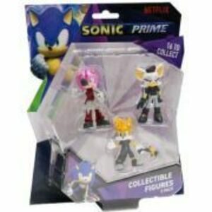 Set 3 figurine, 6 cm, Sonic Prime, Rebel Rouge, Rusty Rose, Tails Nine imagine