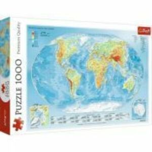 Puzzle 1000 Harta fizica a lumii, Trefl imagine