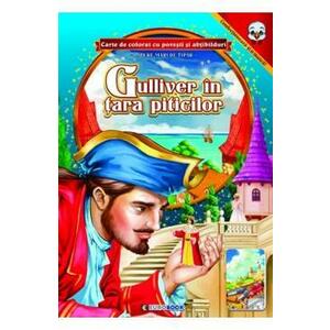 Gulliver in tara piticilor. Carte de colorat cu povesti si abtibilduri imagine