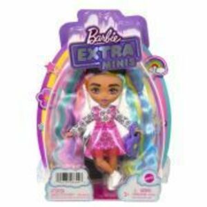 Papusa Barbie Extra Mini cu par, curcubeu imagine