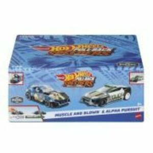 Set 2 masinute metalice pull back muscle and blown si alpha pursuit 1: 43, Hot Wheels imagine