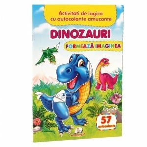 Activitati de logica cu autocolante amuzante. Dinozauri. Formeaza imaginea 57 autocolante imagine